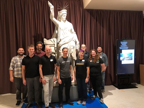 1. Liberty of Poetry scanned by Artec Eva. Kent State team. From left to right: Nate Mucha, Robert Clements, David Hassler, Joshua Talbott, JR Campbell, Tammy Honesty, Steve Sawicki, Tetta Askeland and Alex Barnhart.