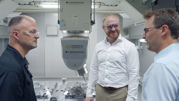 From left to right, Darin Hall, Plant Manager, Commercial Tool & Die, J.D. Bouwman, President, Commercial Tool Group and Cornelius Kiesel, President, Zimmermann discuss portal milling machines